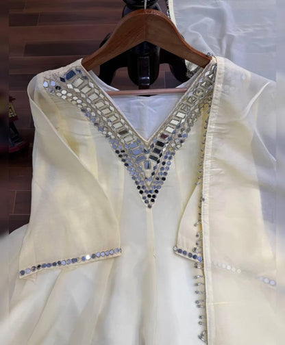 Cosmos Gold Zari Silk Sharara Set with Mirror Work Dupatta
