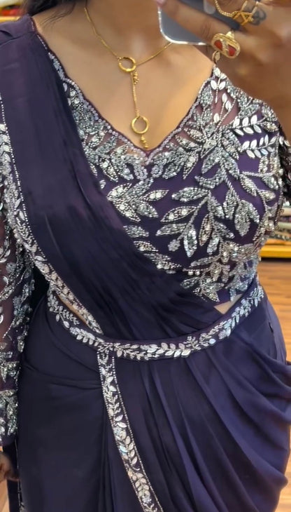 Ready to Wear Drape Saree with Embroidered Blouse & Waist Belt