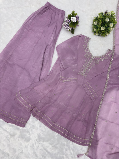 Saugat Crunchy Silk Sharara Set with Heavy Embroidery Dupatta
