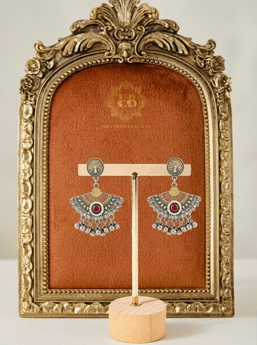 Royal Peacock Enamel Oxidized Statement Necklace & Earring Set
