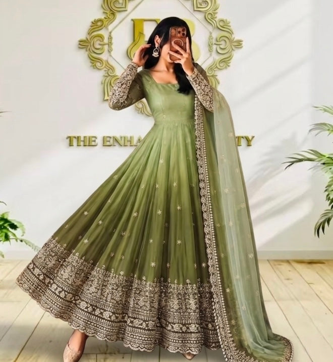 Festive Trending Designer Georgette Gown Set with Sequin Embroidery