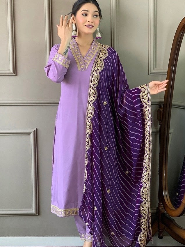 Elegant Salwar Suit with Embroidered Bandhani Dupatta – Festive &amp; Party Wear