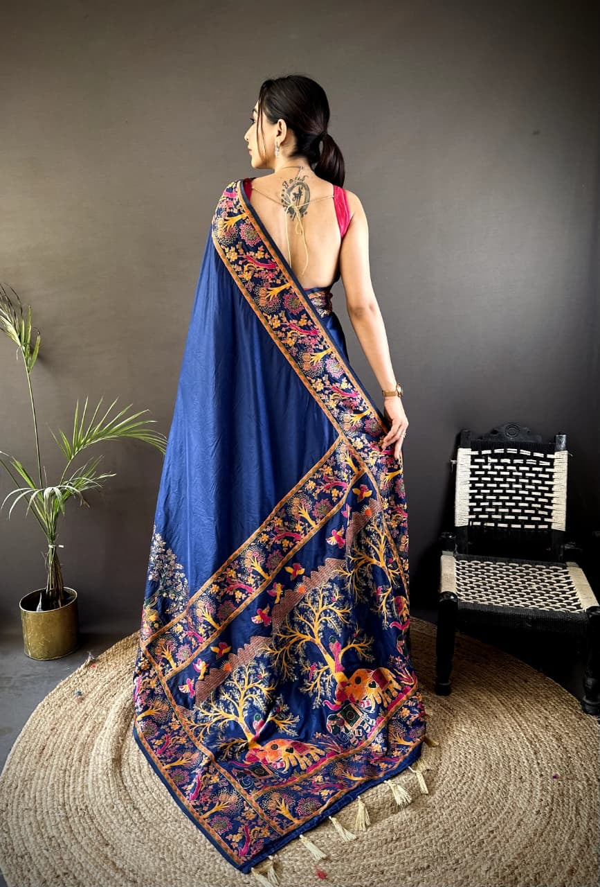 Pashmina Kashmiri Meenakari Silk Saree | Luxury Handwoven
