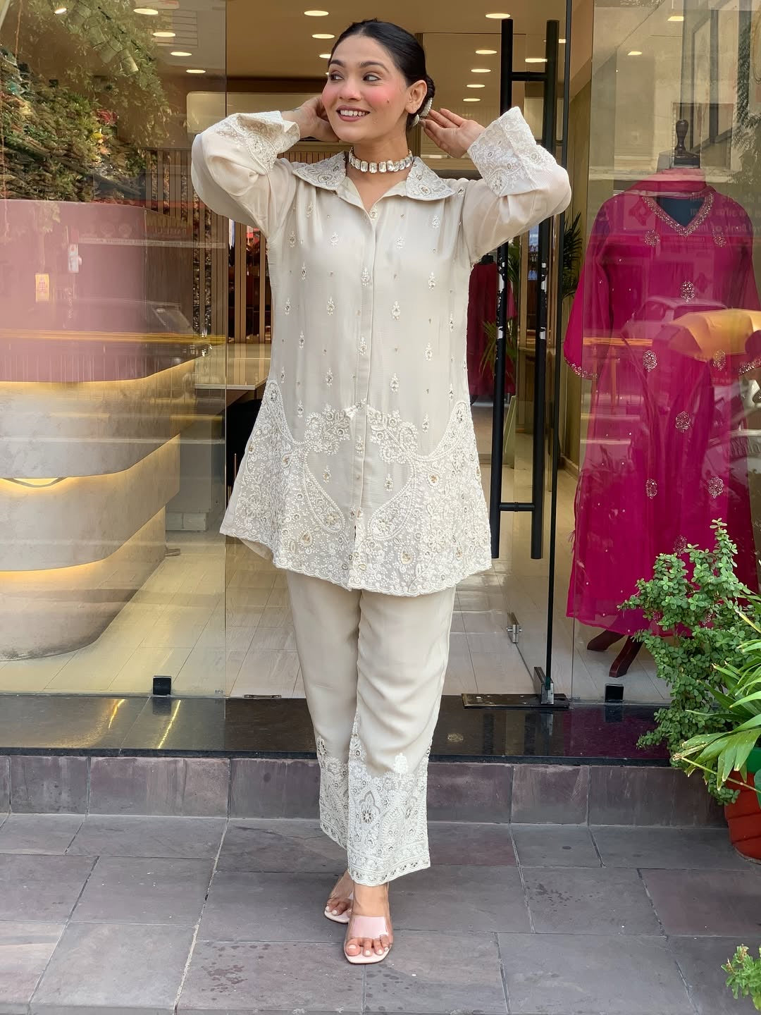 Party Wear Chanderi Silk Embroidered Co-Ord Set