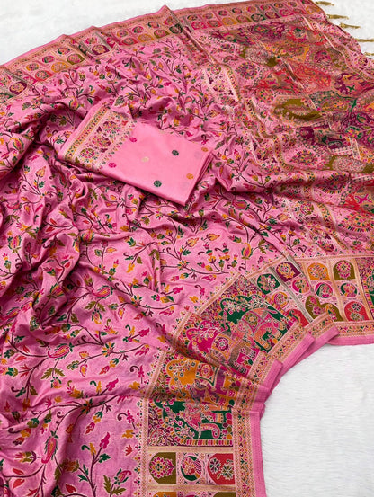 Pure Rajwadi Pashmina Silk Weaving Saree - Hand Dyed Kashmiri Pallu