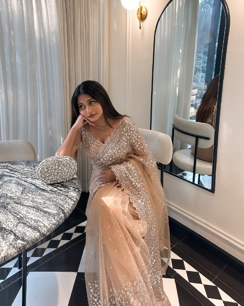 Premium Butterfly Net Embroidered Sequins Saree with Silk Inner & Designer Blouse