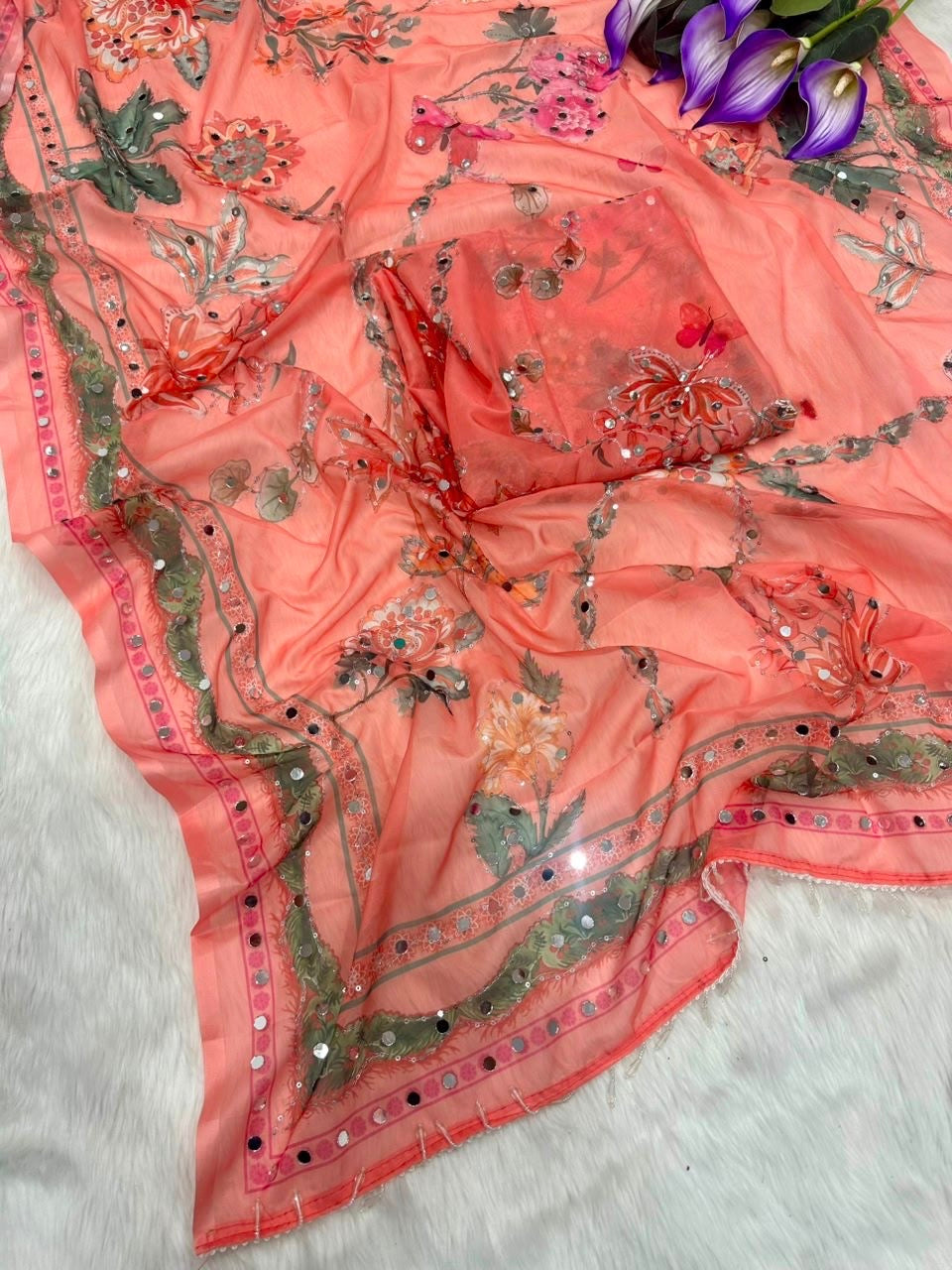Celebrity Inspired Digital Printed Tebby Silk Saree