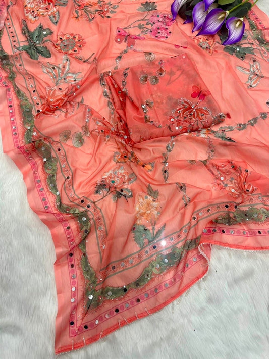 Celebrity Inspired Digital Printed Tebby Silk Saree
