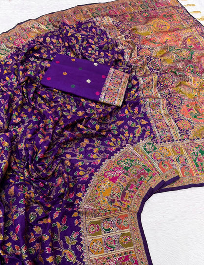 Pure Rajwadi Pashmina Silk Weaving Saree - Hand Dyed Kashmiri Pallu
