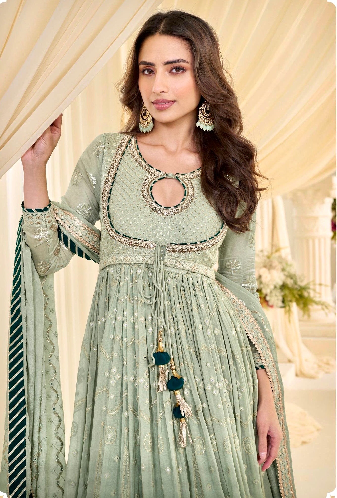 Premium Georgette Chikankari Gown Set (2 PCS)