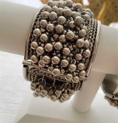 Oxidized Silver (imitation jewelry )Beaded Cuff Bracelet: Indian Boho Jewelry