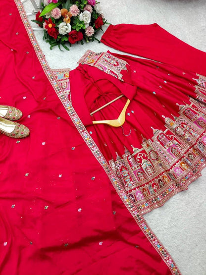 Pure Chinon Silk Gown Pant Dupatta Set