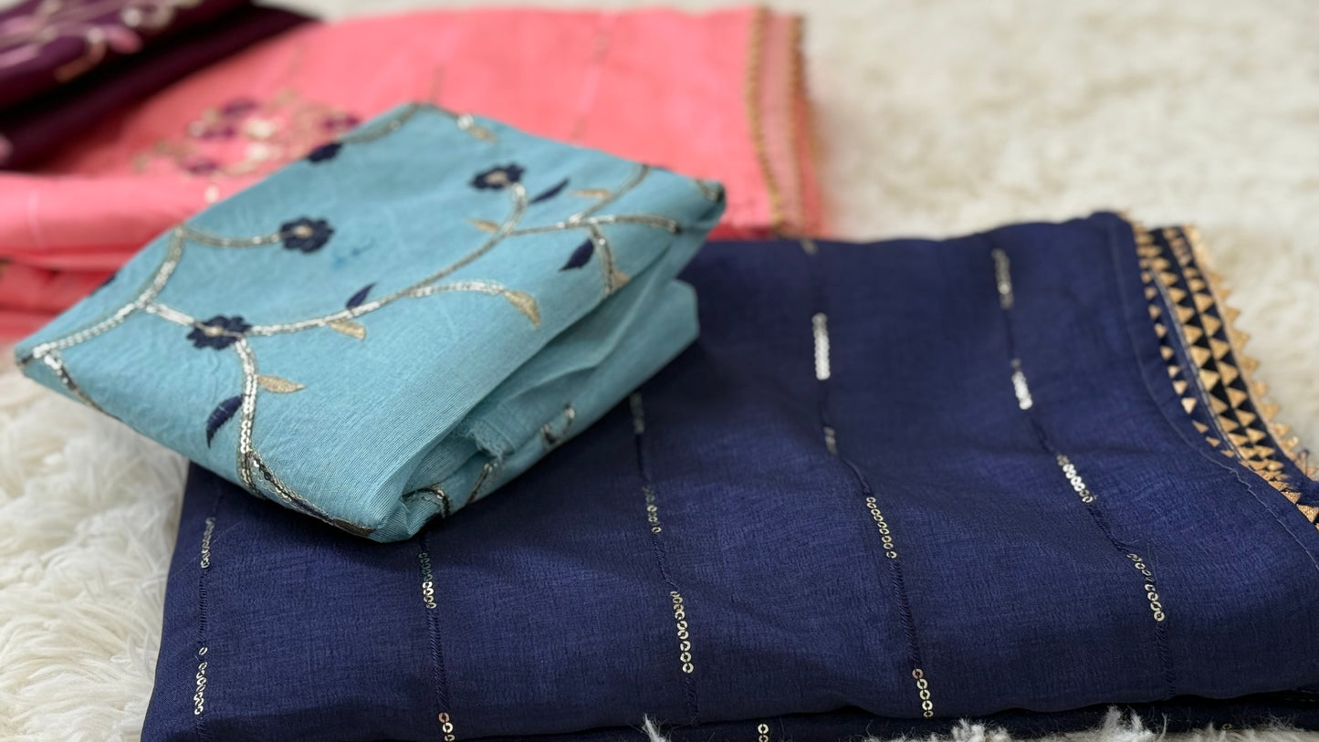 Elegant Dola Silk Saree with Sequins & Thread Embroidery