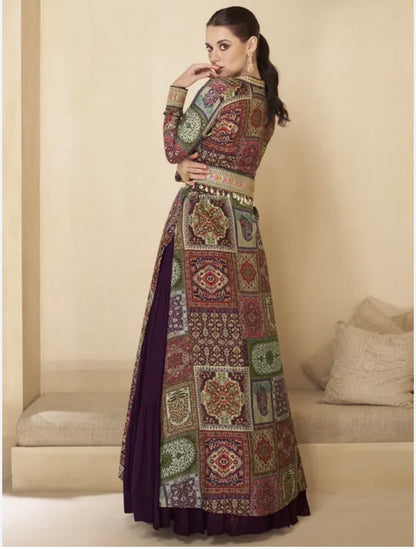 Blue Georgette Gown with Stone & Zari Work Jacket – Festive & Party Wear