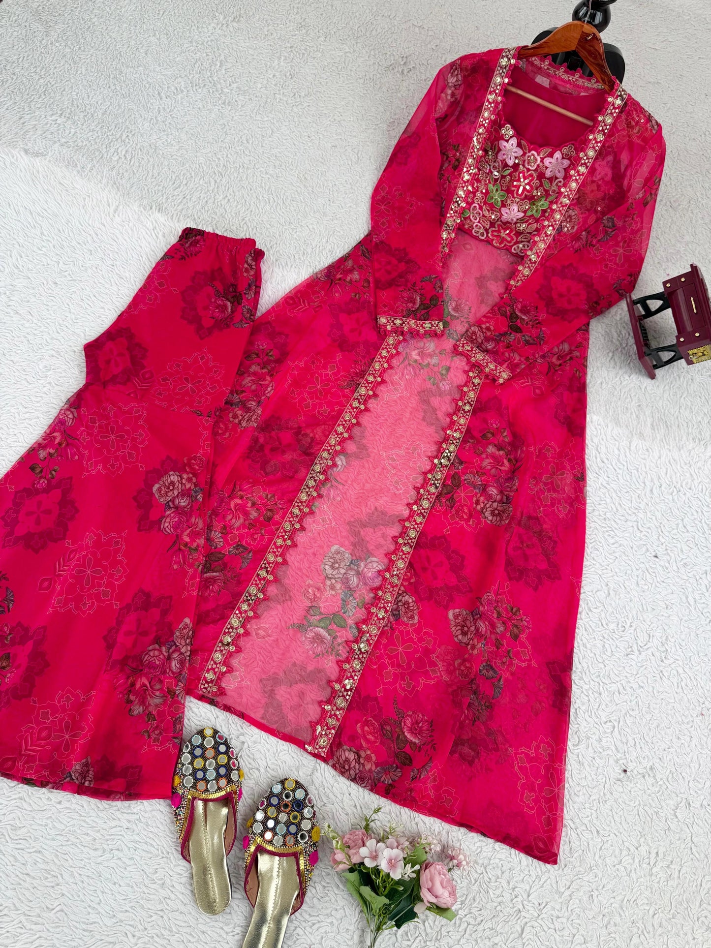 Designer Silk Sharara Set with Embroidered Shrug & Blouse
