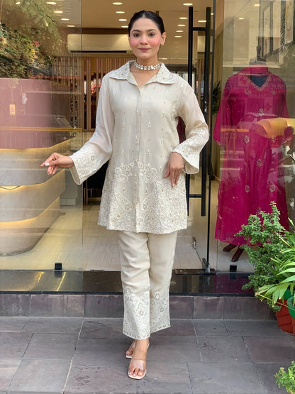 Party Wear Chanderi Silk Embroidered Co-Ord Set