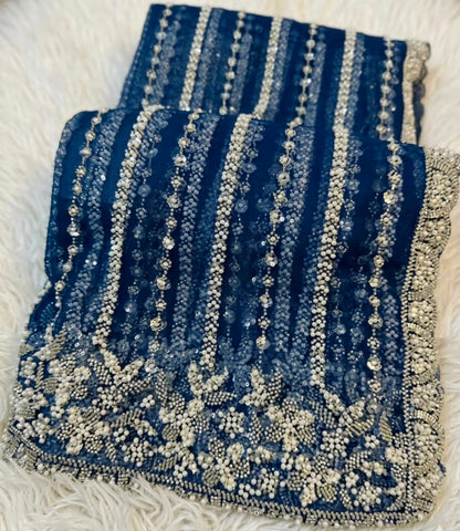 Premium Net Saree with Heavy Pearl & Sequin Embroidery