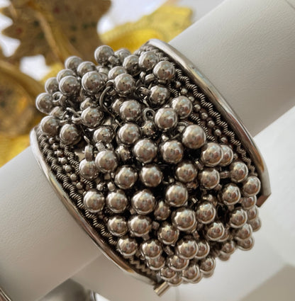 Oxidized Silver (imitation jewelry )Beaded Cuff Bracelet: Indian Boho Jewelry