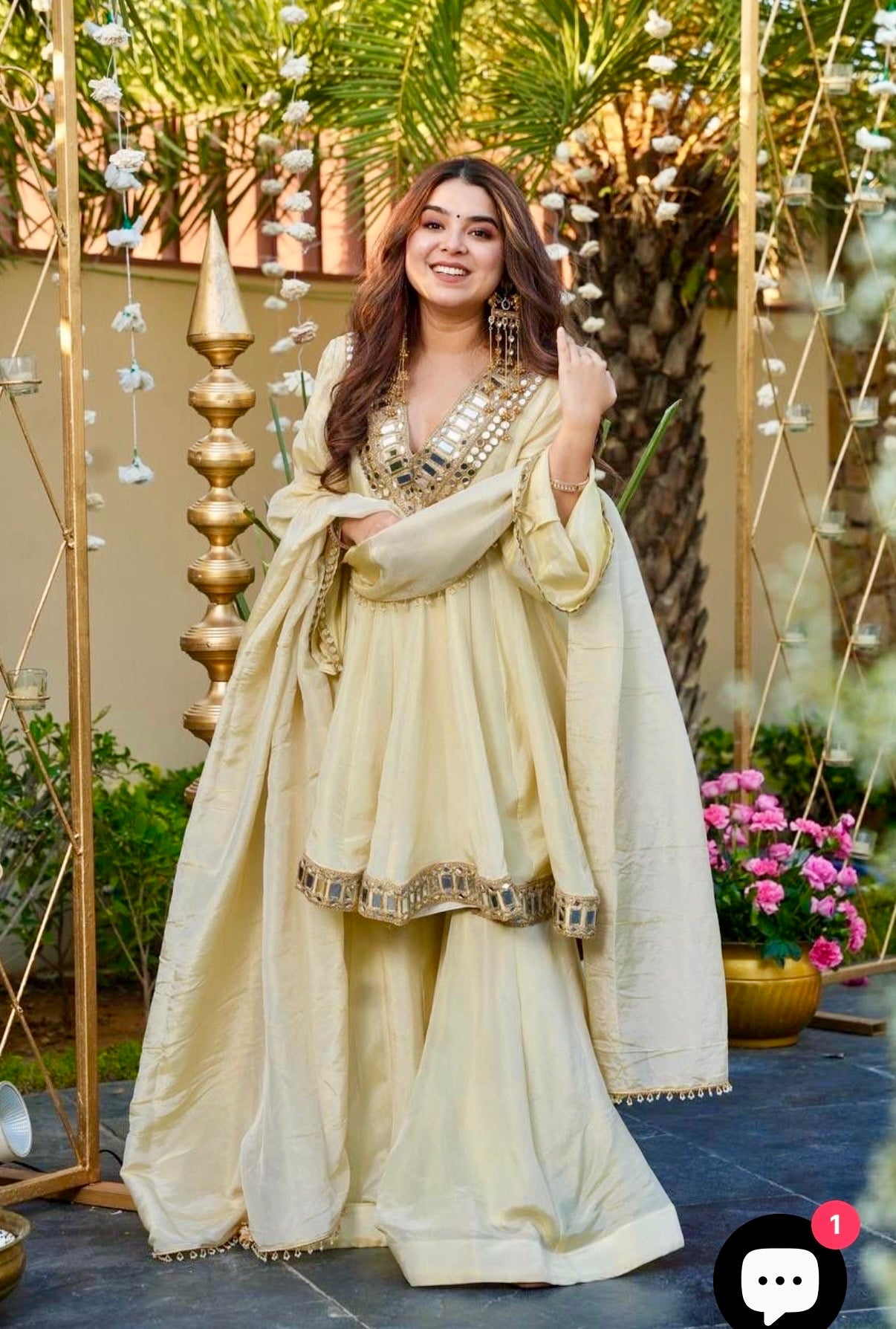 Cosmos Gold Zari Silk Sharara Set with Mirror Work Dupatta