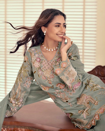 New Launch Pakistani Style Simar Silk 3-Piece Suit Set | Heavy Beads & Handwork