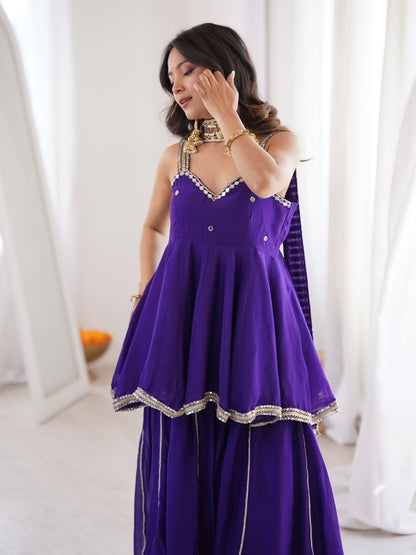 Purple Chinon Mirror Work Palazzo Set