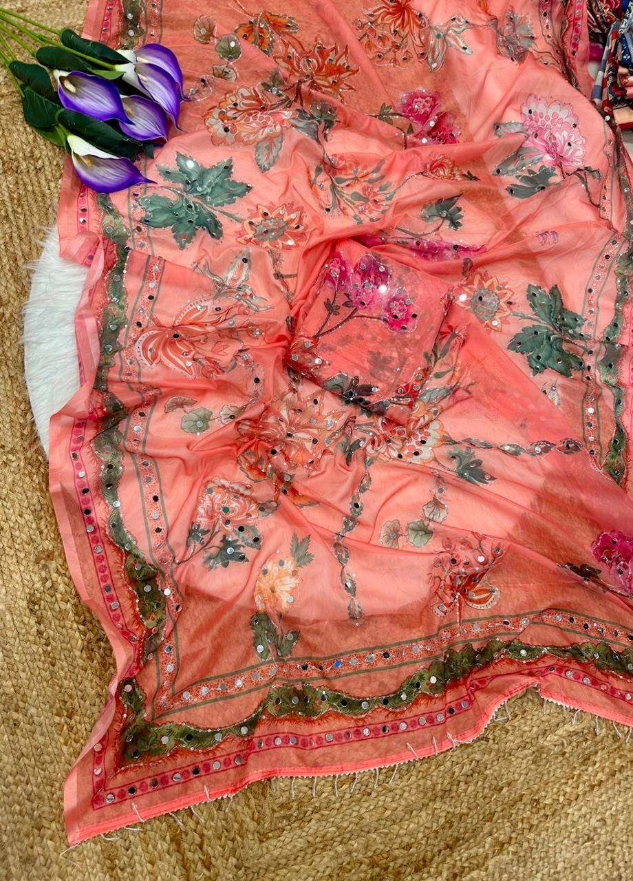 Celebrity Inspired Digital Printed Tebby Silk Saree