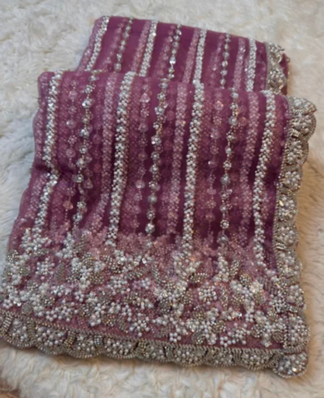 Premium Net Saree with Heavy Pearl & Sequin Embroidery