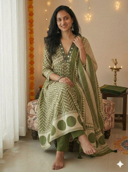 Lahariya Pattern Pure Cotton 3-Piece Suit Set