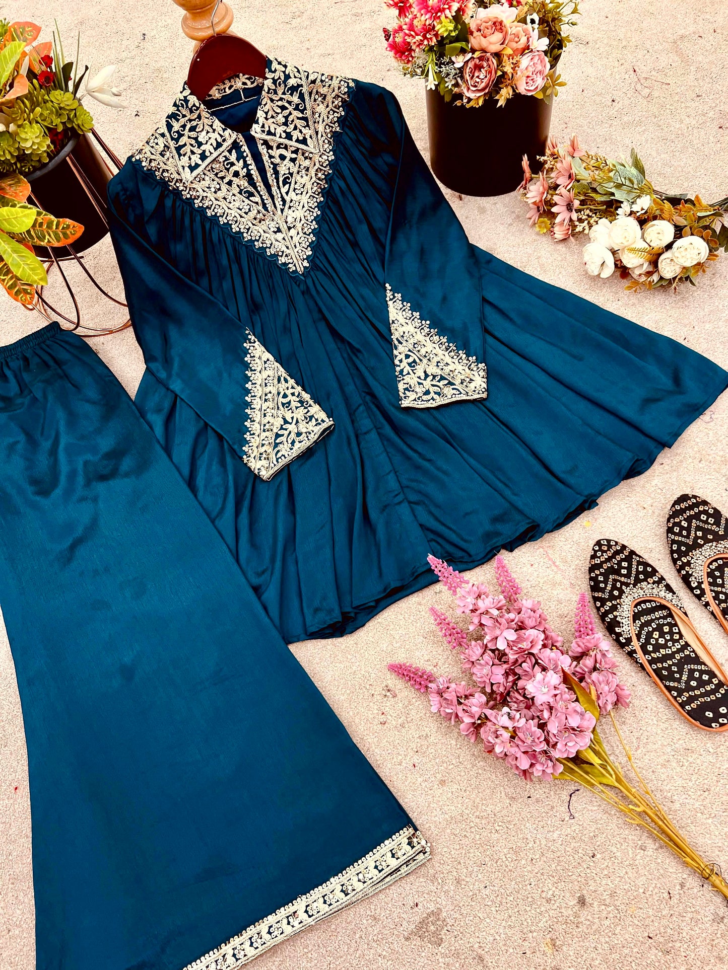 Premium Chinon Embroidered Co-ord Set/Plazzo set