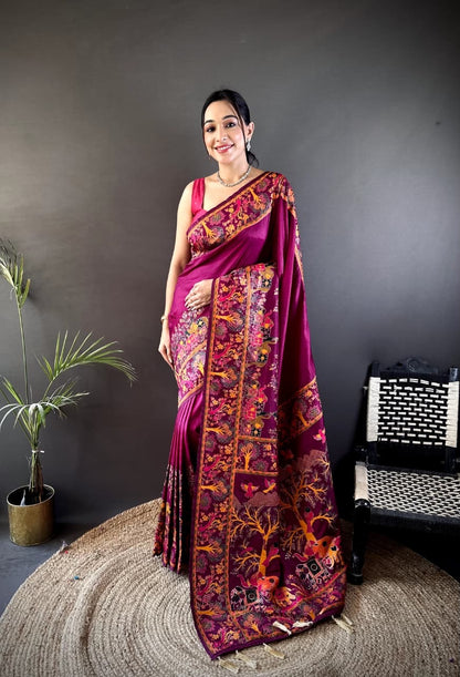 Pashmina Kashmiri Meenakari Silk Saree | Luxury Handwoven