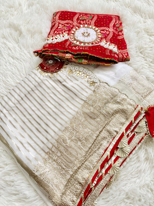 The Rajasthani-Gujrati Charm of the Pure Russian Chit Pallu Saree