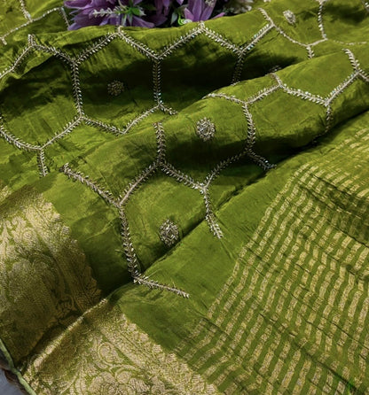 Honeycomb Handwork Soft Silk Blend Saree with Zari Border