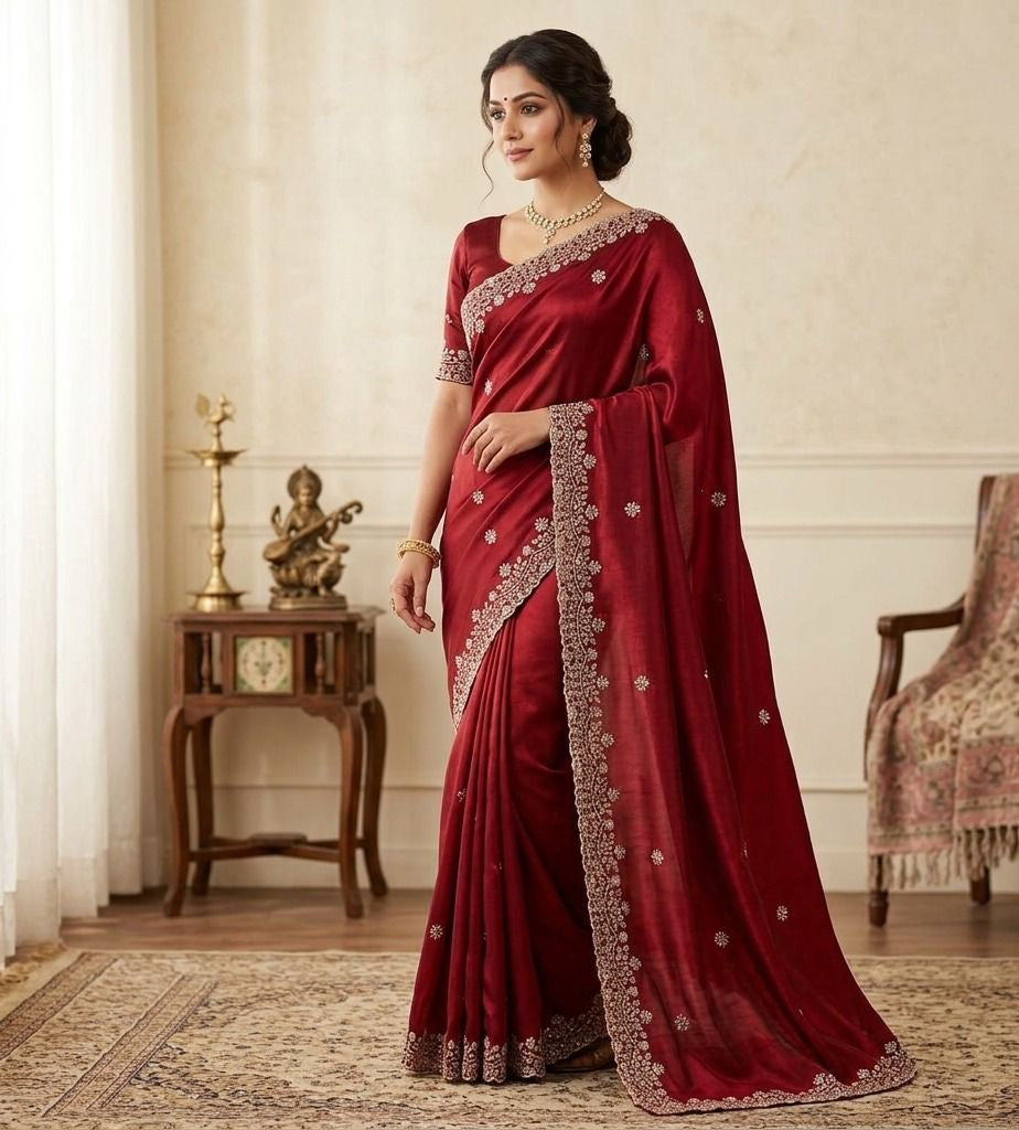 Designer Wedding Saree with Original Gold Beads Handwork