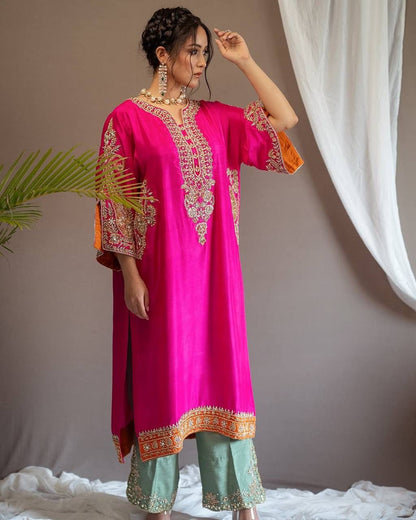 Heavy Chinon Embroidered Plazzo Set with Dupatta |