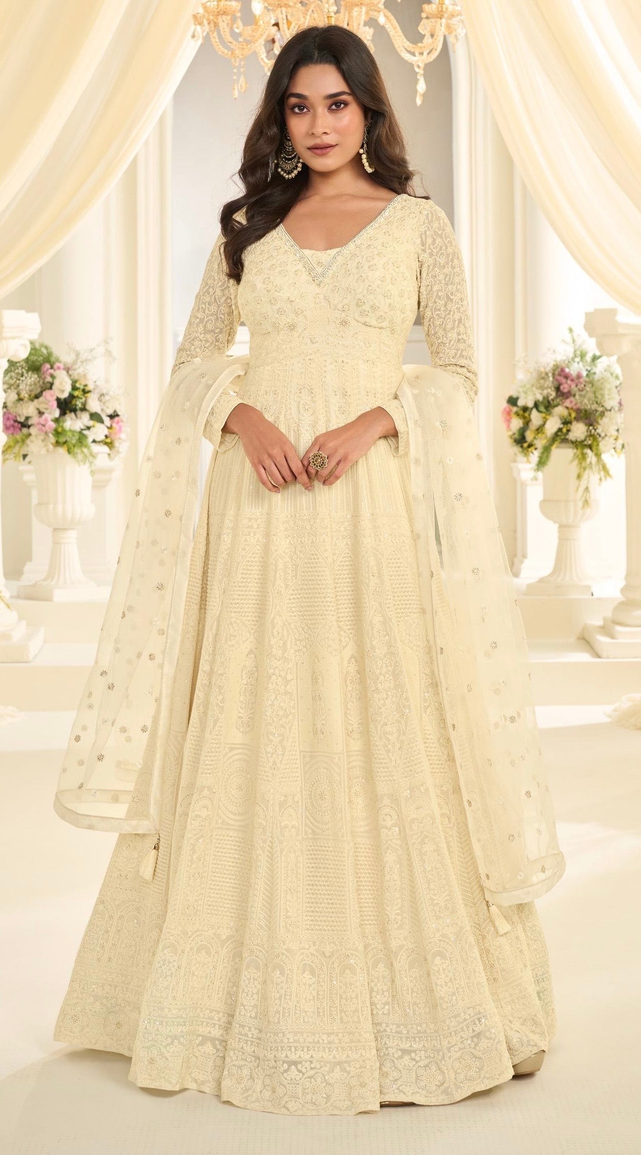 Premium Georgette Chikankari Gown Set (2 PCS)