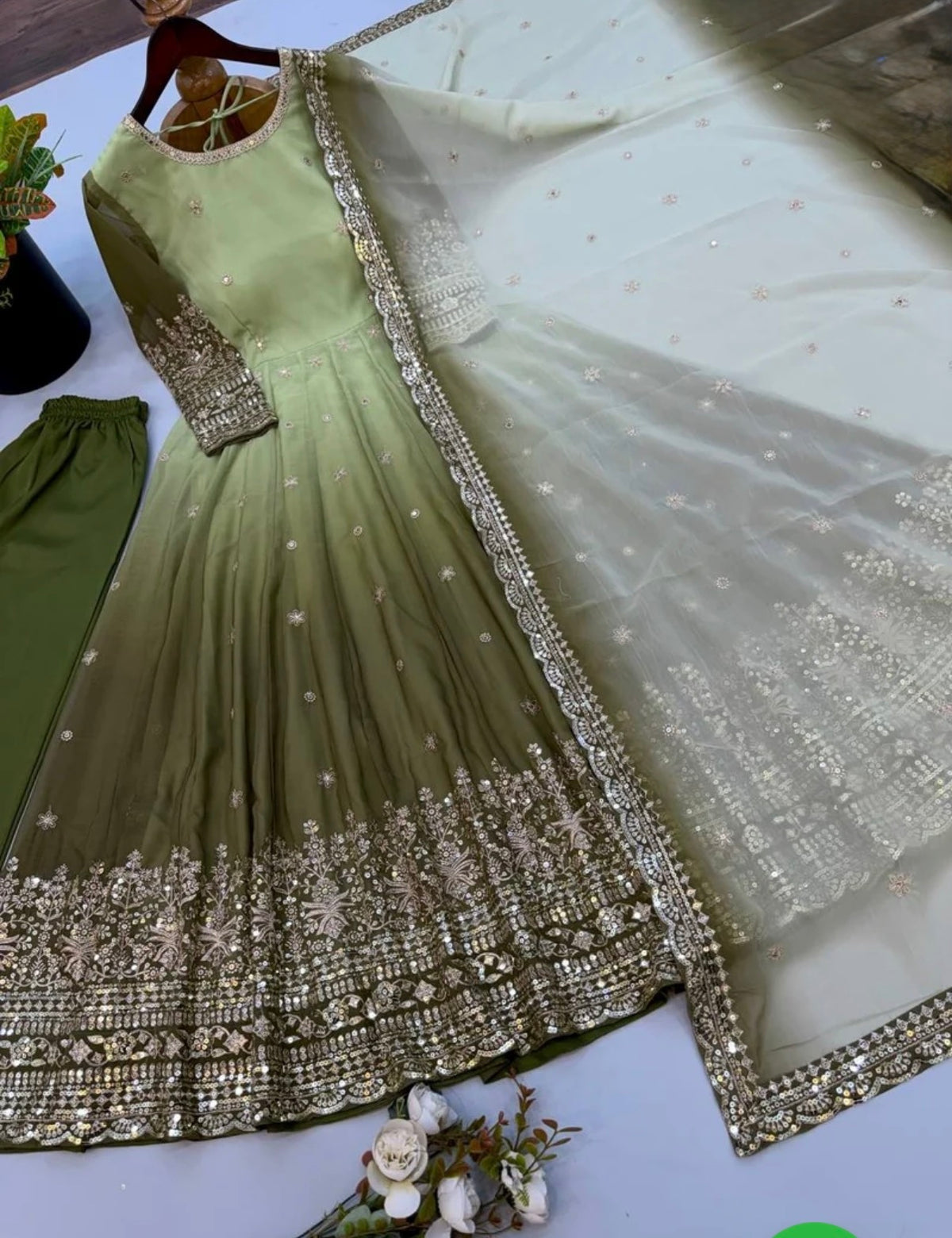 Festive Trending Designer Georgette Gown Set with Sequin Embroidery