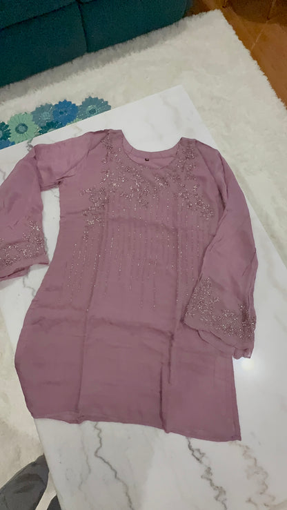 Mauve Embroidered Salwar Suit with Bead and Piping Work