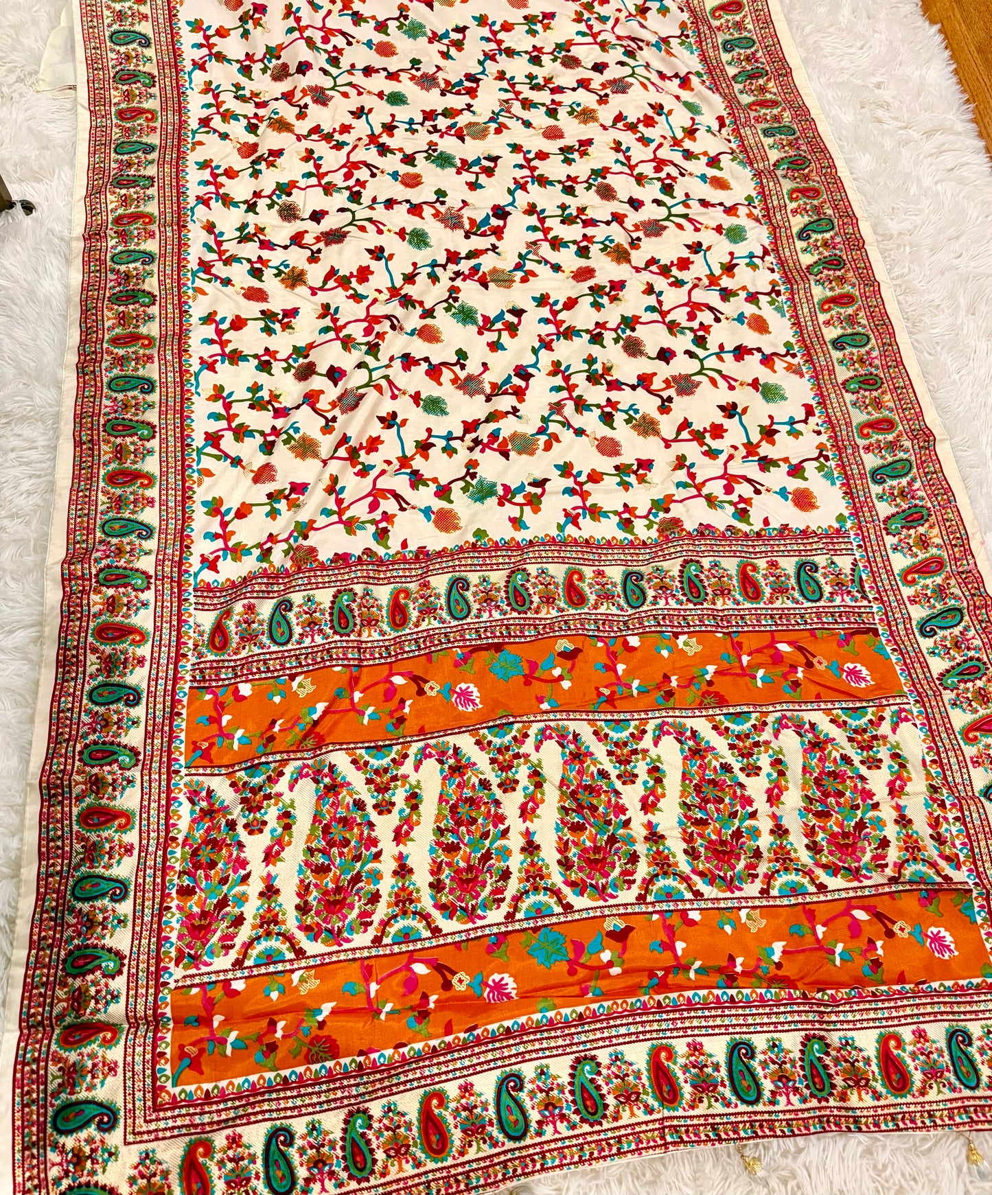 Pashmina Jamewar Silk Saree | Foil Print Pashmina Design