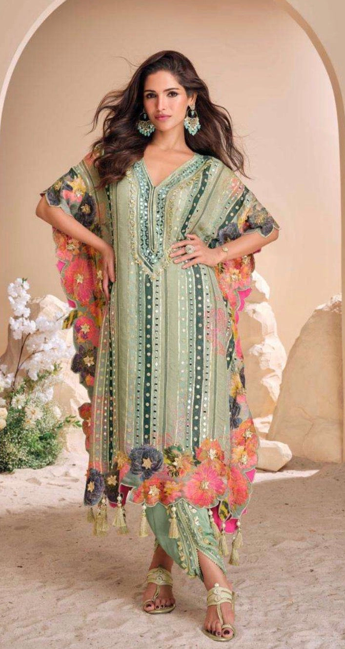 Dhoti Suit, Kaftan Style Suit, Crepe Silk, Pista Green, Mehendi Outfit, Haldi Wear, Tassel Suit, Designer Suit, Summer Festive Wear, Embroidered Suit Dhoti Suit, Kaftan Style Suit, Crepe Silk, Pista Green, Mehendi Outfit, Haldi Wear, Tassel Suit, Designer Suit, Summer Festive Wear, Embroidered Suit