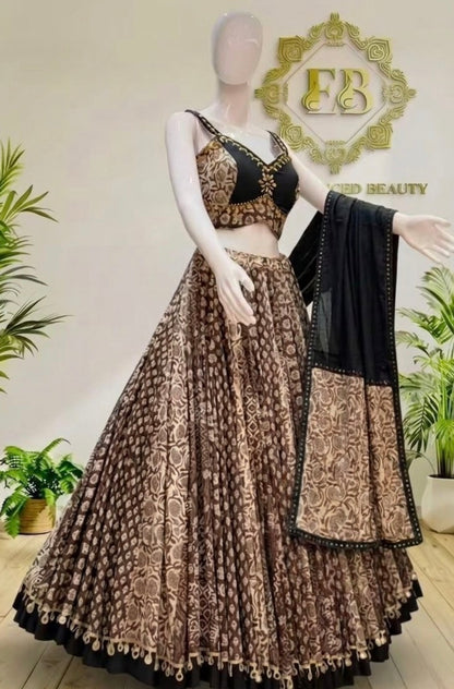 Denim Mirror Work Chaniya Choli Set