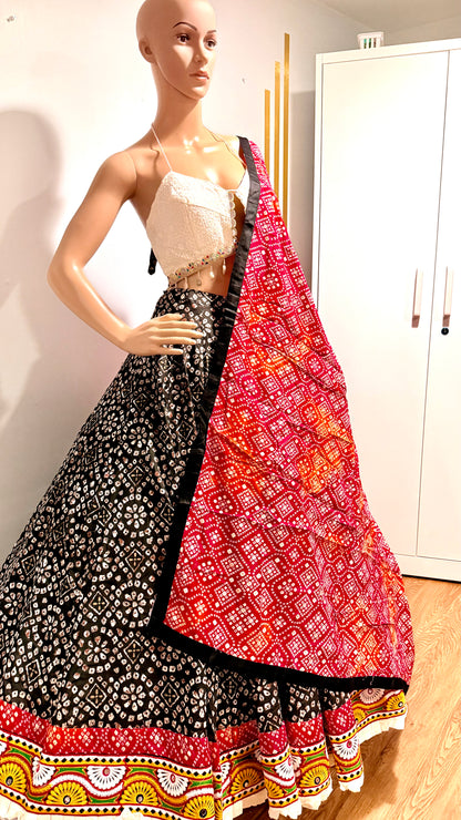 Garba Glam Black Bandhani Chaniya Choli with Designer Shell Blouse