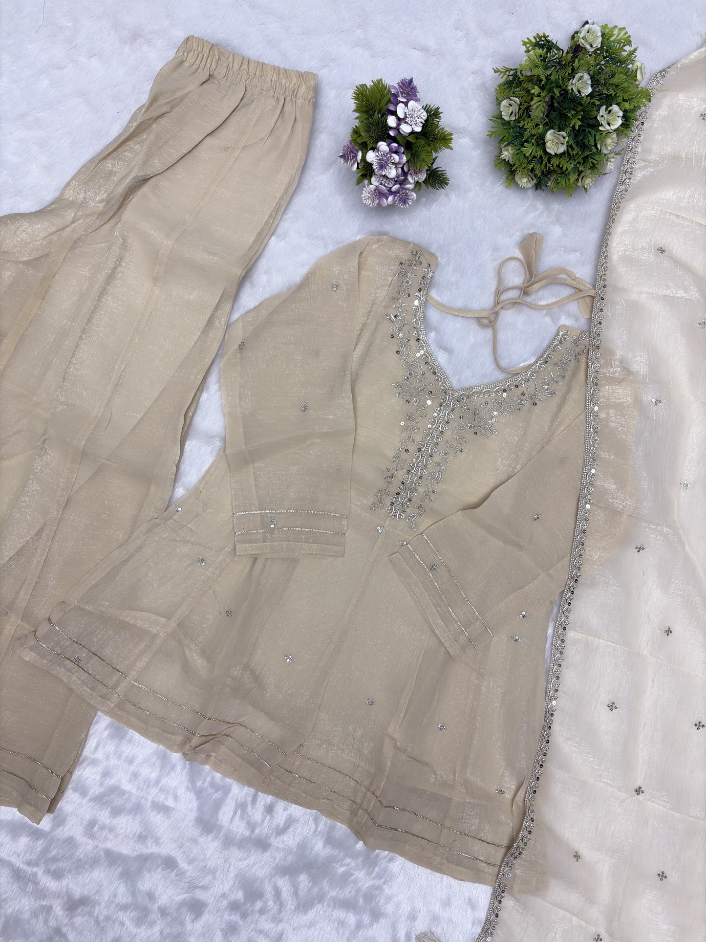 Saugat Crunchy Silk Sharara Set with Heavy Embroidery Dupatta