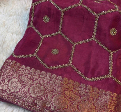 Honeycomb Handwork Soft Silk Blend Saree with Zari Border