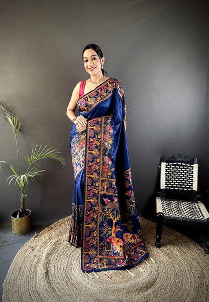 Pashmina Kashmiri Meenakari Silk Saree | Luxury Handwoven