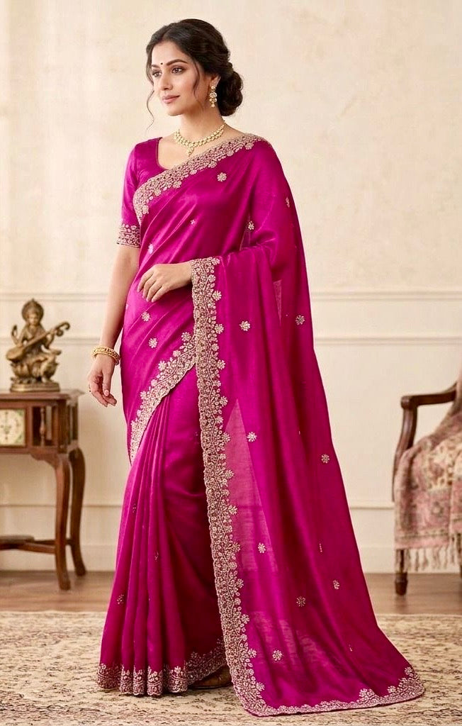 Designer Wedding Saree with Original Gold Beads Handwork
