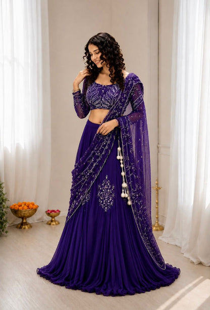 Premium Chinon Silk Lehenga Choli with Attached Pallu & Sequins Work