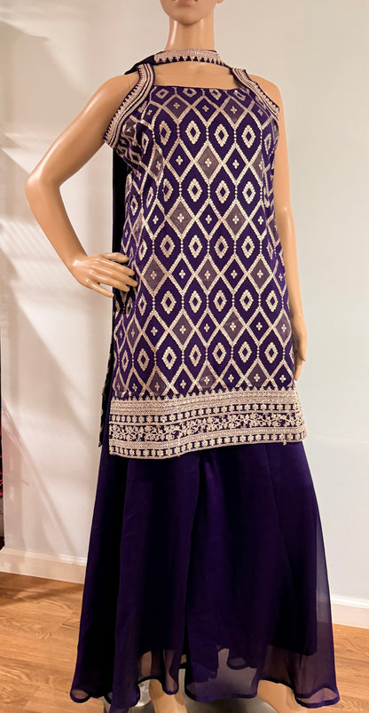 Zari Work Purple Kurti with Palazzos | Elegant Cotton Silk Festive Wear Set”