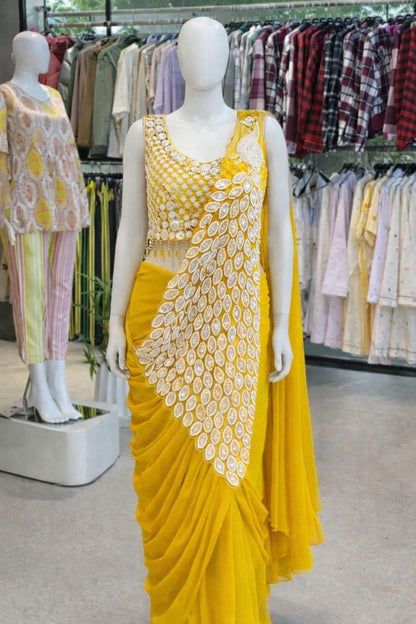 Peacock Embroidered Ready To Wear Saree