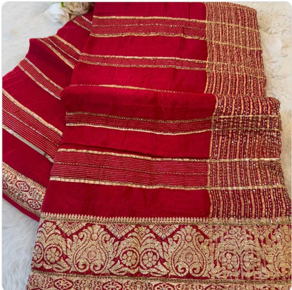 HO Silk Saree with Golden Zari Border & Sequin Work