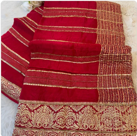 HO Silk Saree with Golden Zari Border & Sequin Work